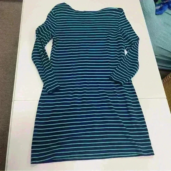 Sail to Sable Navy Blue Green Striped Long Sleeve Dress Gold Buttons Sz S EUC - Picture 9 of 9